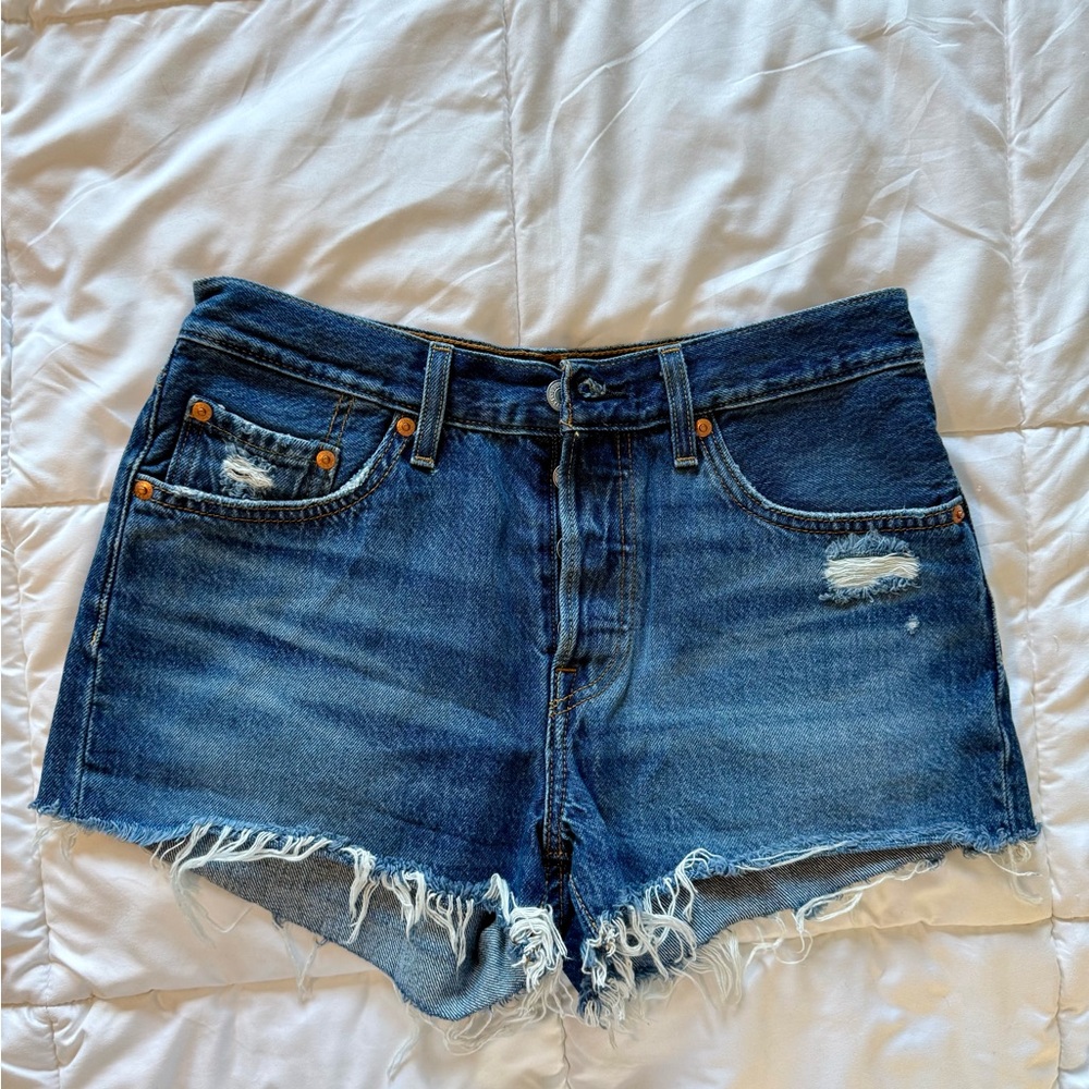 Levi's Blue Distressed Jean Shorts